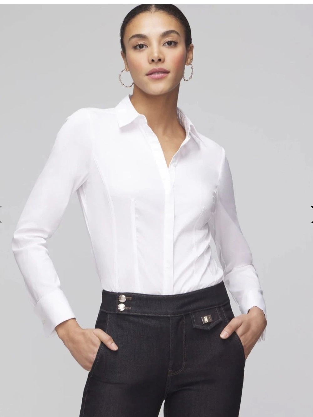 White House Black Market Women's White Button-Down Shirt